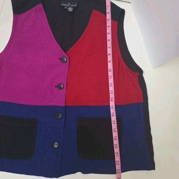 Carole Little Red Pink Blue & Black 100% Rayon Color Block Button Up Vest Sz 12 - Picture 7 of 7